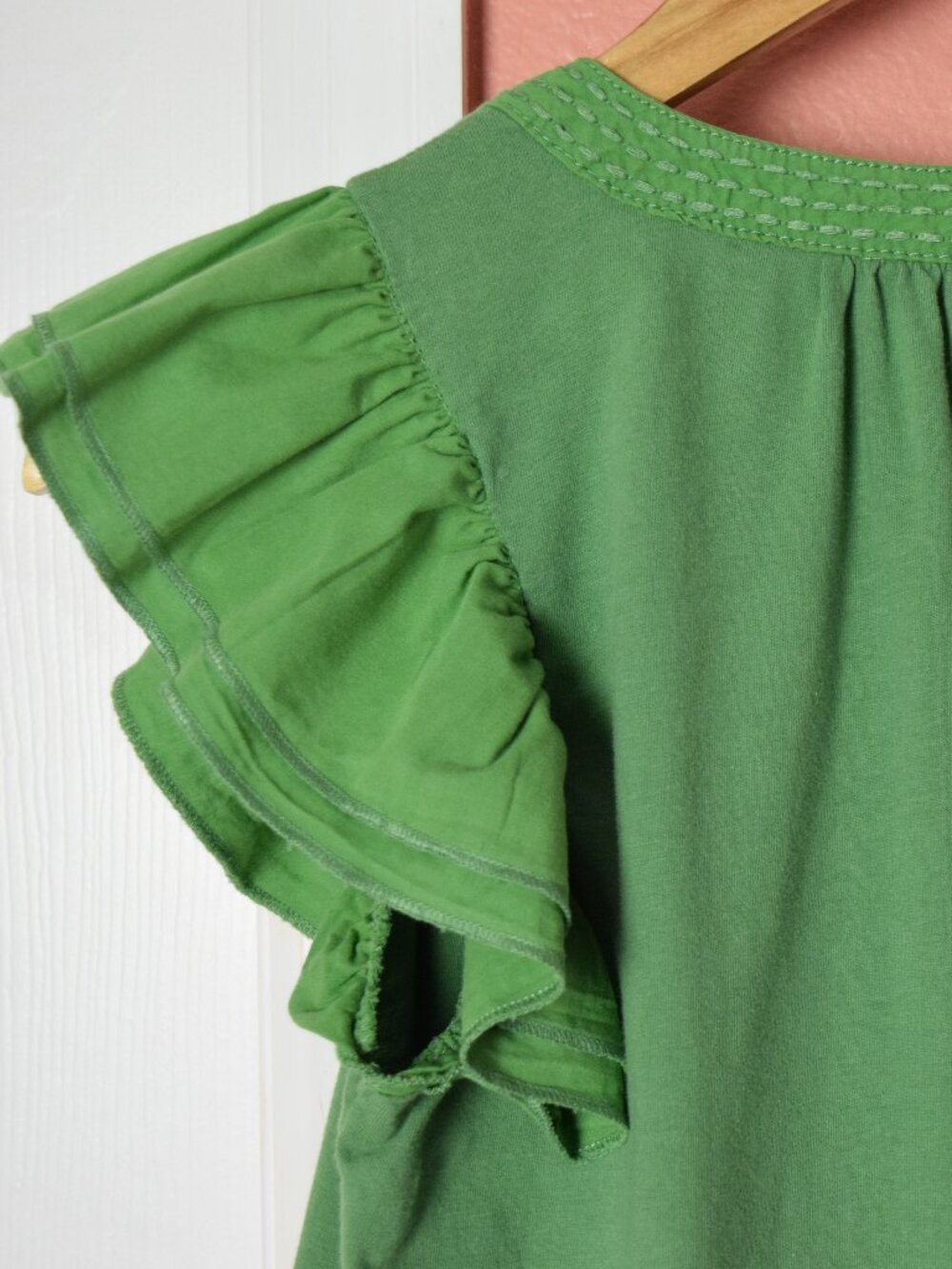 MAEVE ANTHROPOLOGIE RUFFLE SLEEVE GREEN TOP - Picture 9 of 11